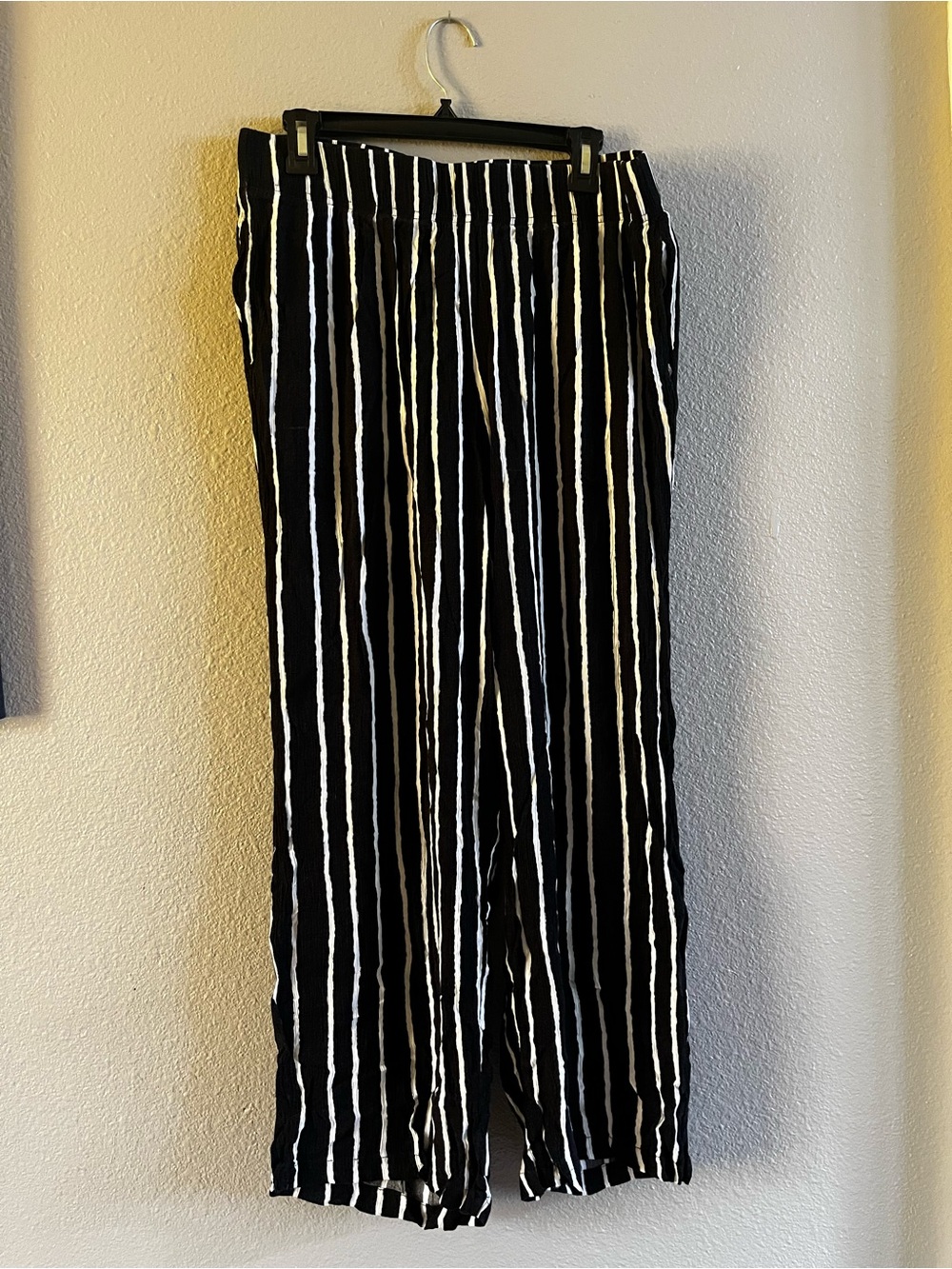 Ashley Stewart Black and White Vertical Stripe Wide Leg Pants